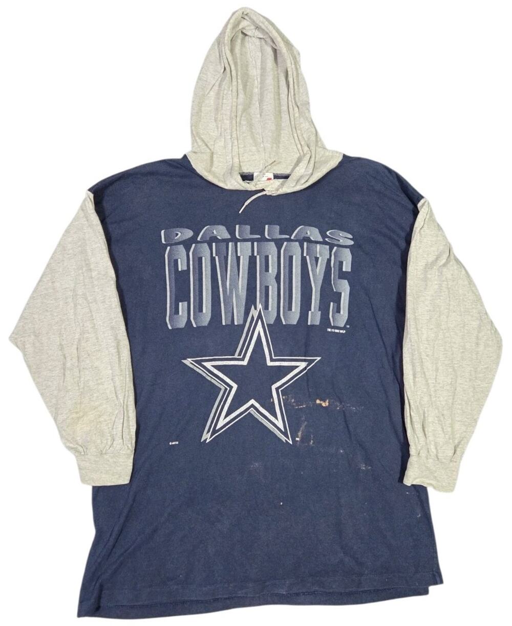 90s Dallas Cowboys Hooded T-Shirt Long Sleeve Distressed Skater Indie Sleaze XL